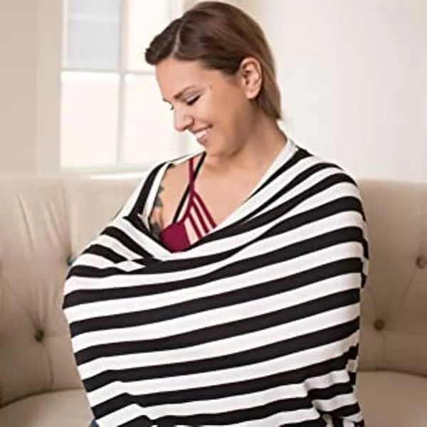 NEW Itzy Ritzy Mom Boss 4-In-1 Multi-Use Nursing Cover Scarf Black White Stripe