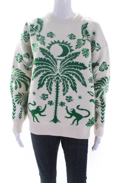 Alanui Womens Crew Neck Sweater Off White Green Cotton Size Medium