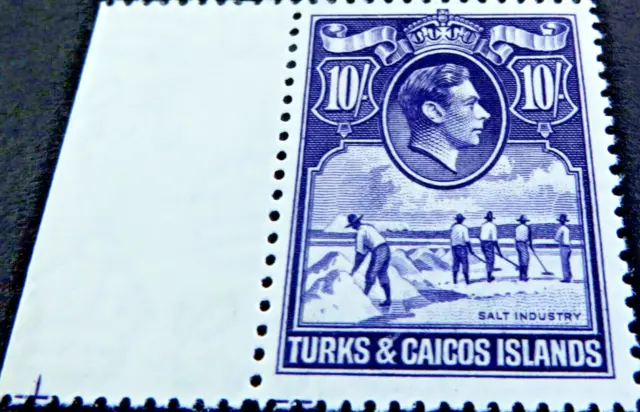 Turks & Caicos Stamps George VI - 1938 - 10s Shillings Bright Violet SG:205 Mint