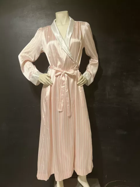 Womans Vintage Robe CHRISTIAN DIOR Paris New York Lingerie Pink striped Satin M