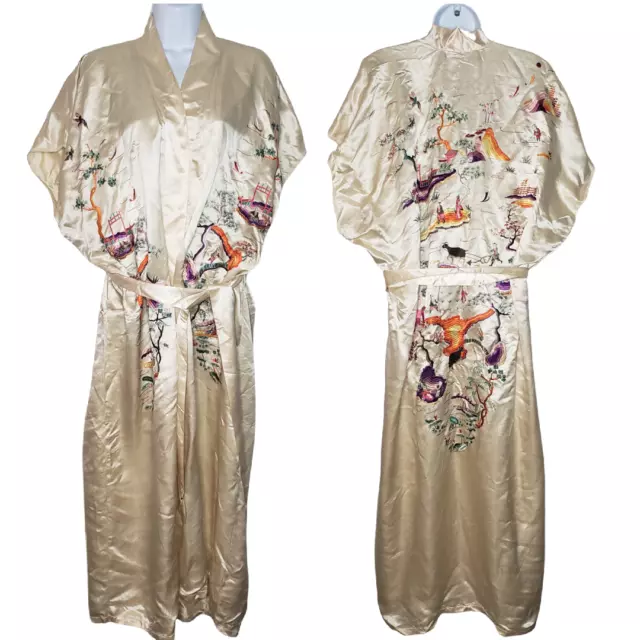 Antique Japanese Hand Embroidered Silk Kimono Robe