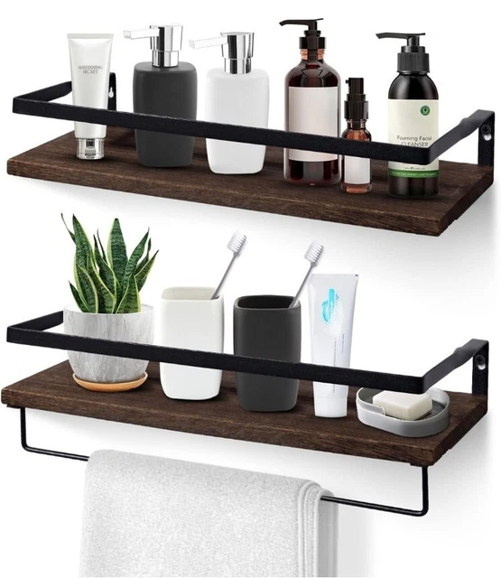 2 Floating Shelves With Bar Floating Wall shelves Wood Metal Storage Organizer