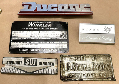 Vintage Original Gas Furnace Metal Name Plate Plaque Badge Ducane Winkler NJ