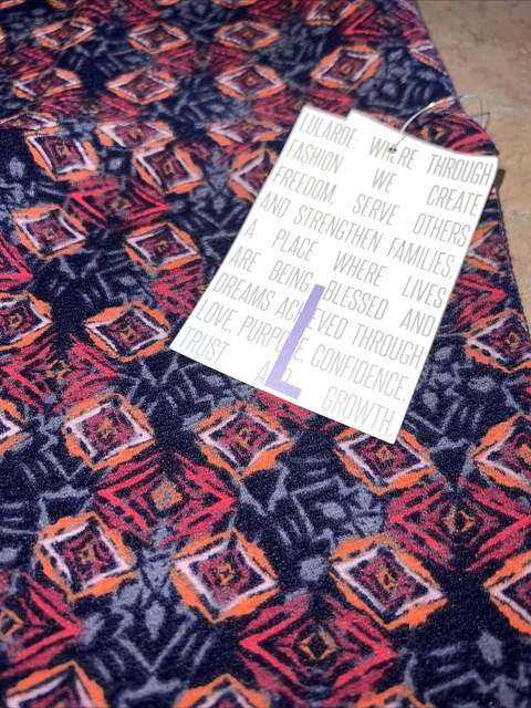 New LULAROE CASSIE Pencil Skirt Blue Red L 14/16 12/14 Diamond Shapes 3D Large