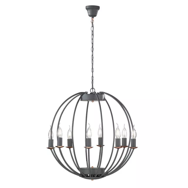 Pendelleuchte Lustre Rond Ø 55 CM Métal Gris 8x E14 Salle à Manger