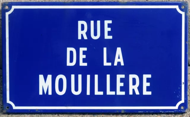 Large old blue French enamel street sign road plaque Mouillere overshoe Orleans