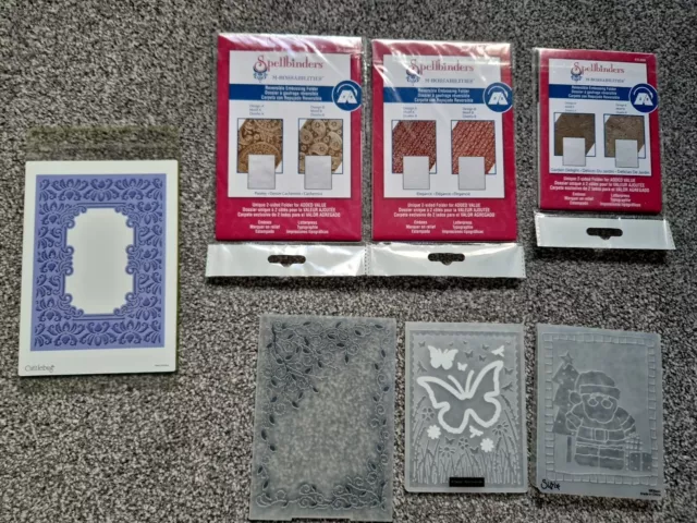 7 × Mixed Embossing Folders Spellbinders Sizzix Cuttlebug Design Objective Craft