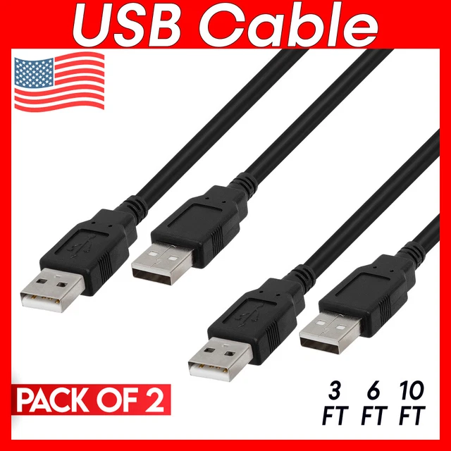2x USB Cable Male to Male USB 2.0 Cord for Portable Hard Drive, Laptop, USB Hub