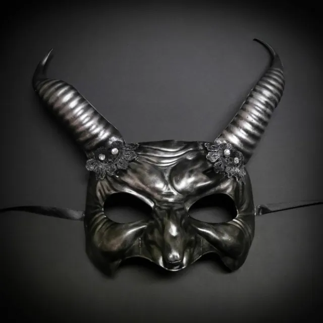 Devil Horns Goblin Masquerade Mask Chrome