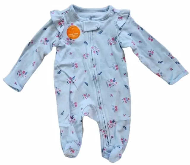 Carter's Newborn Girls Footie Pajamas New Cotton Blue Flowered Zip Up Sleeper