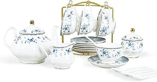 fanquare Set da Tè in Porcellana per Donna, Servizio da Caffè con Motivo Floreal