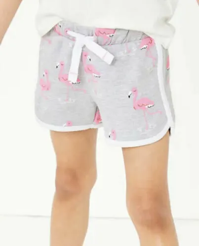 Pantaloncini fenicotteri grigi maglia per bambina cotone età da 2 a 6 ex M&S