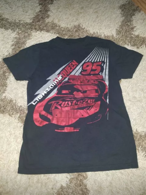 Disney Cars lightning mcqueen Boys Size Medium Black Red Shirt Short Sleeve