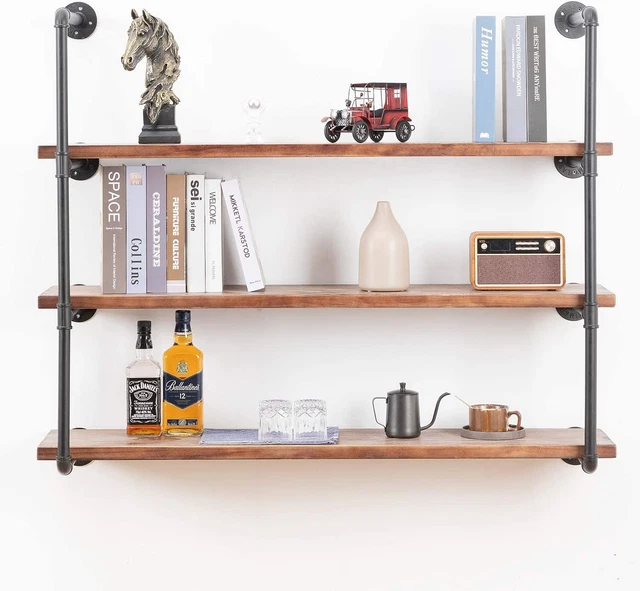 INDUSTRIAL WALL MOUNTED Pipe Shelving,Rustic Metal Floating Shelves