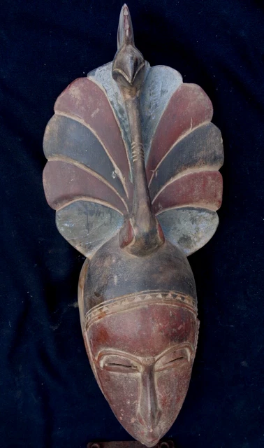 african tribal art fine   face mask  Baule 42 cm wood vintage