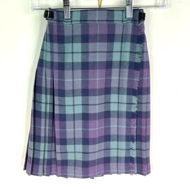 James Pringle Weavers Girl's Scottish Wool Plaid Kilt Purple Skirt 8 School