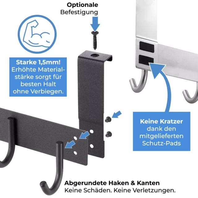 Türhakenleiste Edelstahl V2A Türgarderobe zum Einhängen 6 oder 8 Kleiderhaken 3