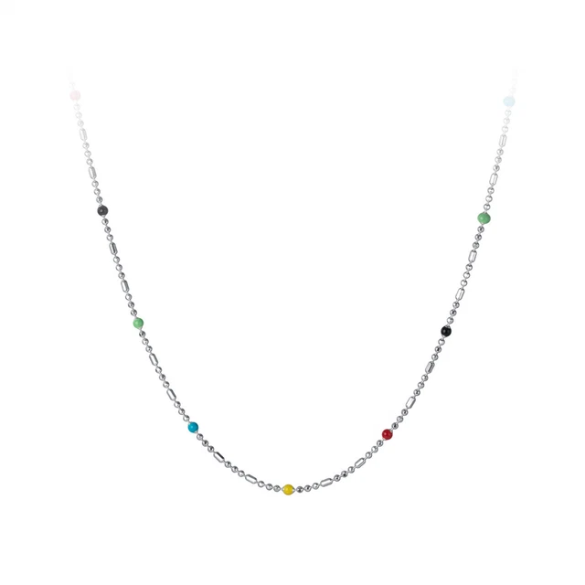 STERLING SILVER RAINBOW Beads Multi Colour Choker Ball Chain Thin
