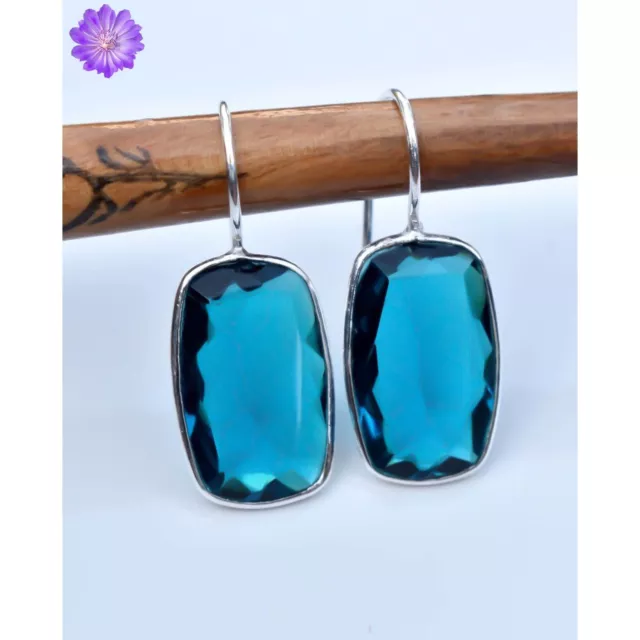HANDMADE BLUE TOPAZ Gemstone 925 Sterling Silver Drop/Dangle Earrings ...
