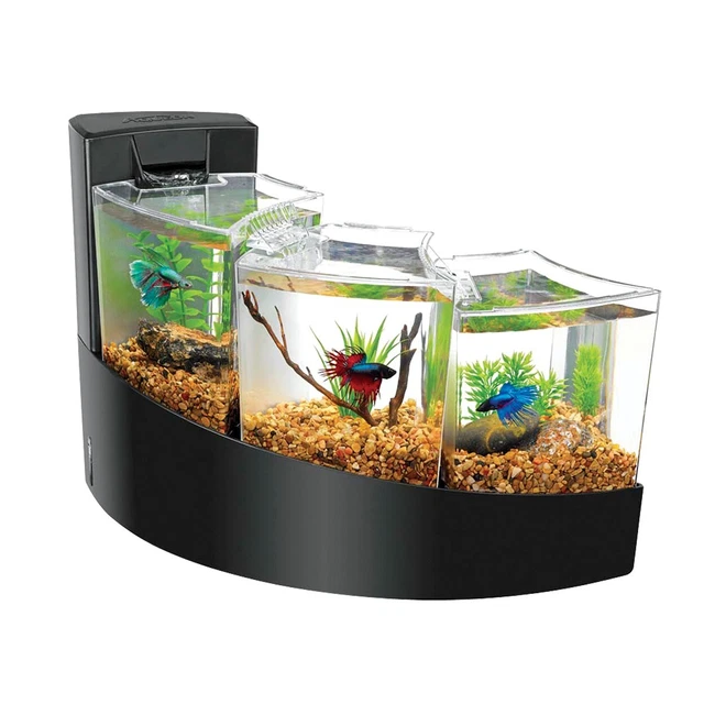 RA-Aqueon Betta Falls Aquarium Three Tier Waterfall Bettas Fish Tank, Black, NEW