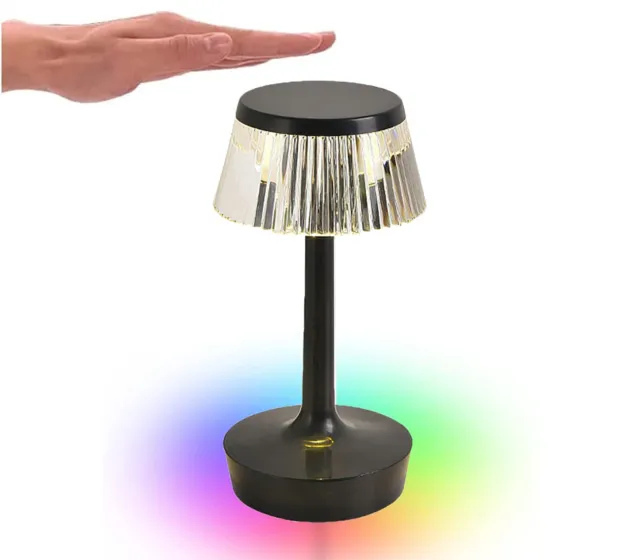 Lampada da Tavolo LED RBG Ricaricabile Touch da Interno Effetto Cristallo Nero