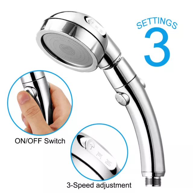 Super High Pressure Boosting Low Bath Shower Head with Water Control Button UK