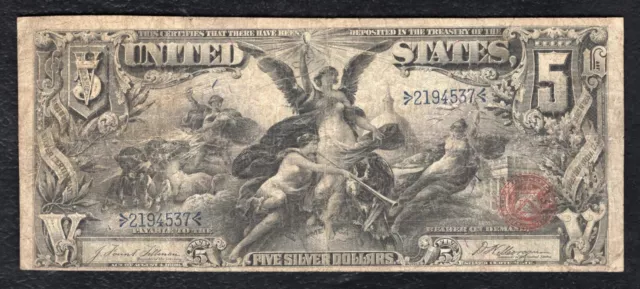 Fr. 268 1896 $5 Five Dollars “Educational” Silver Certificate Note Very Fine