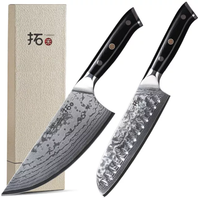 Japanese Butcher Knife + Santoku Knife VG10 Damascus Steel Chef Kitchen Knife