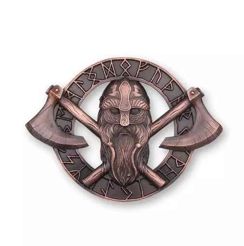 Striking Viking & Axe Chocolate Bronze Pewter Traditional Scottish Plaid Brooch
