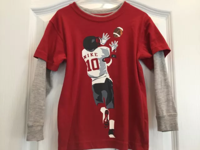 Nike Boys Pullover Shirt Size 4 Red Gray Football Graphic Long Sleeves 182
