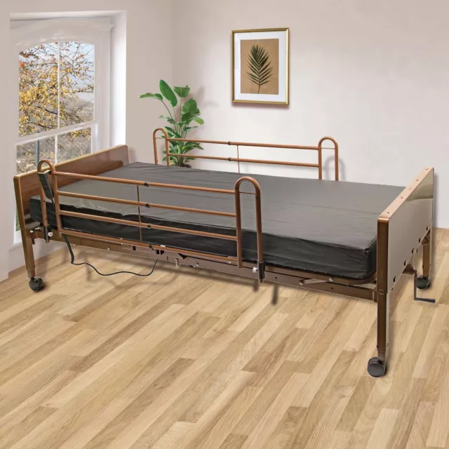 Semi Electric Hospital Bed, Foam Mattress, Full Rails, 36x80, Adjustable Height