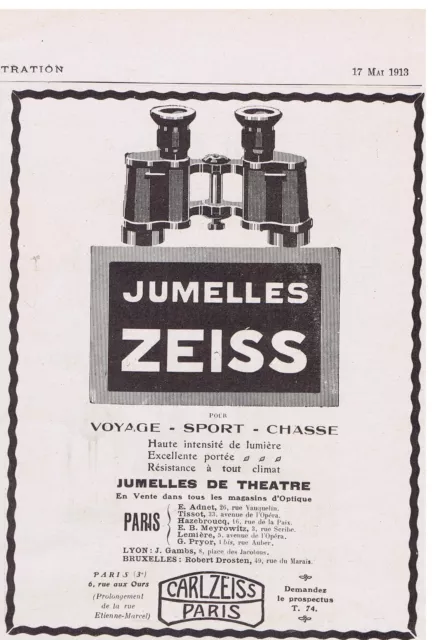 PUBLICITE ADVERTISING 044 1913 Jumelles ZEISS de théâtre