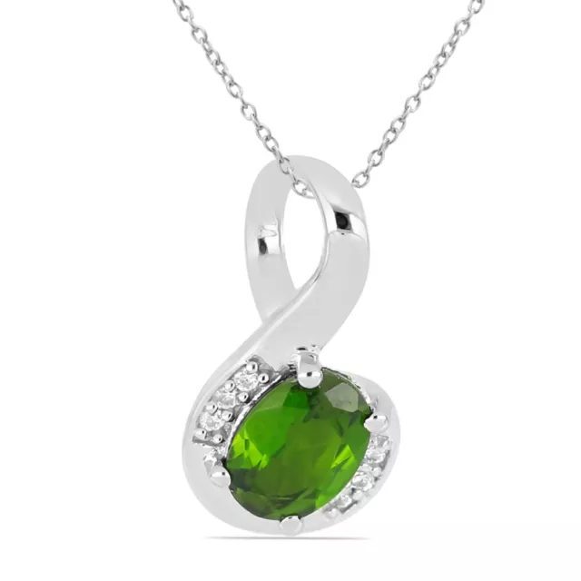 Rare 1,2 Diopside de Chrome Pendentif 925 Argent Collier Chaîne Russe Diopside