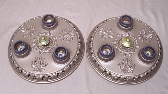 Antique Light Pair Art Deco Fixture Vtg Ceiling Flush Brass 2 Restored USA #Q2