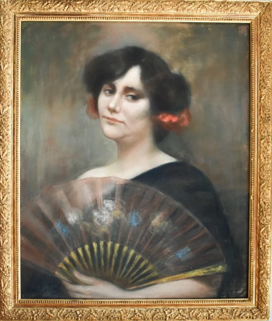 Antique Painting Pastel, Portrait / Self-Portrait Art Nouveau, Germaine de Roton