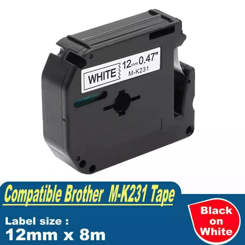 Compatible Brother P-touch M-K231 MK231 Label Tape 12mm x 8m PT-70 PT-80 PT-90