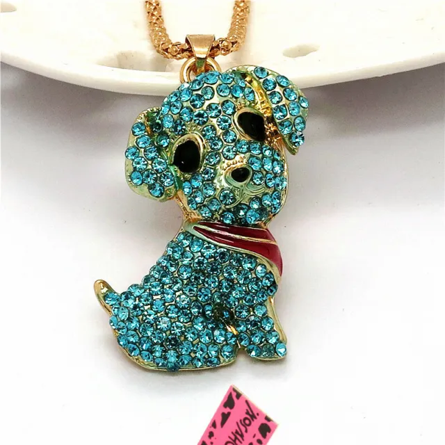 New Fashion Women Blue Crystal Shiny Rhinestone Scarf Puppy Dog Chain Necklace