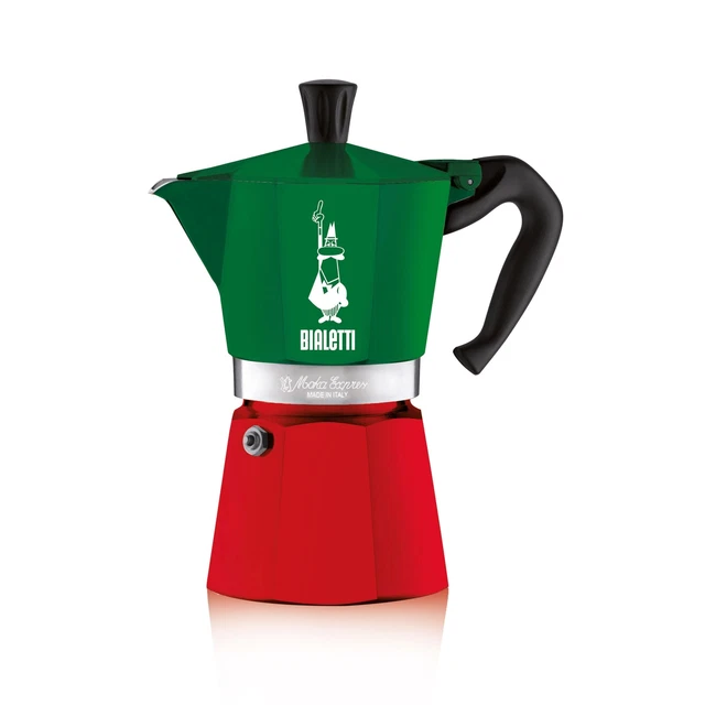 Bialetti Moka Express - Cafetière Italienne Iconique - 3 Tasses (130ml) - Rouge/Vert/Argent - Pour Café Authentique