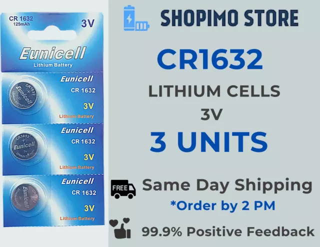 CR1632 DL1632 L1632 Lithium Coin Button Battery Batteries  OX7 Eunicell x3 units