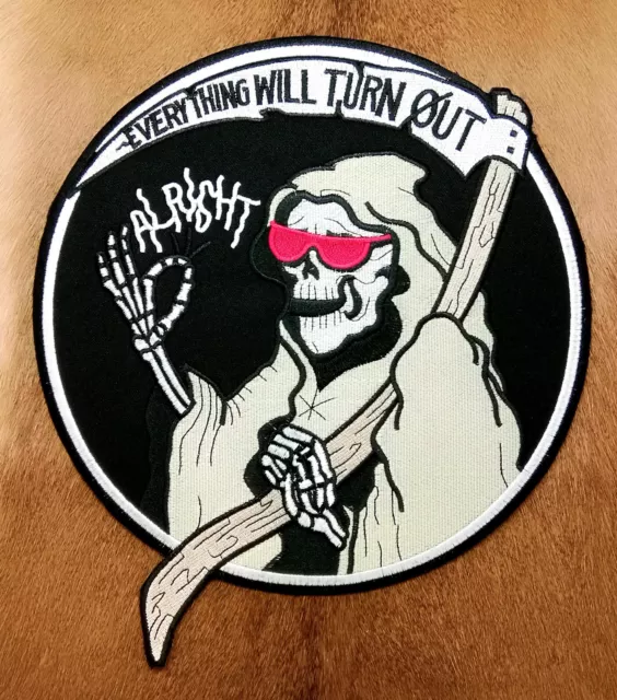 New Grim Reaper Death Large Iron On Horror Embroidered Gothic Biker Patch
