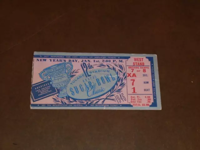 1946 Sugar Bowl Football Ticket Stub Oklahoma A&M Vs St. Mary's