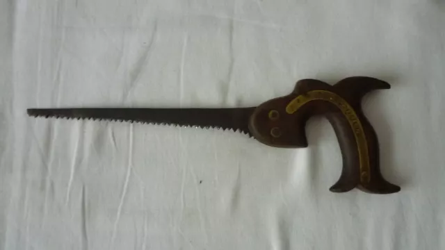alte Handsäge Fuchsschwanz Holzgriff mit Messing Beschlägen Klinge 20 cm Vintage