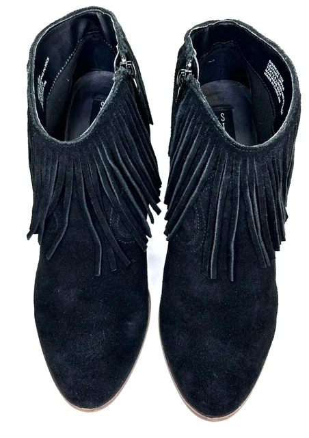 Steven By Steve Madden Sierrah Fringe Ankle Bootie Womens 10M Black Suede Heel