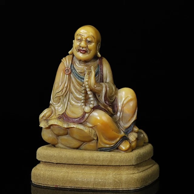 Chinese Exquisite Handmade Lohan carving Shoushan Stone Statue