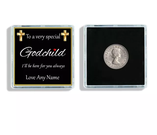 Personalised To A Very Special Godchild Lucky Sixpence & Display Case Gift W124