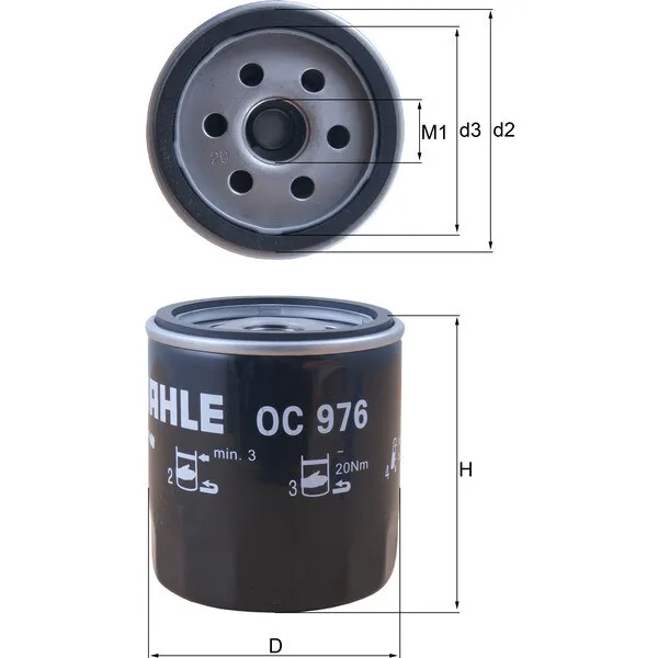 OC976 Oil Filter Screw On 76mm Outer 66mm Inner 89mm Height By Mahle Knecht