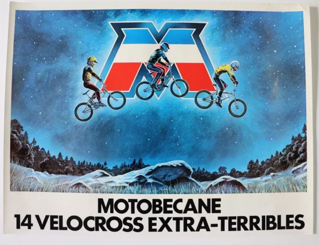 AFFICHE ORIGINALE MOTOBECANE MBK BMX VELOCROSS façon E.T. de SPIELBERG