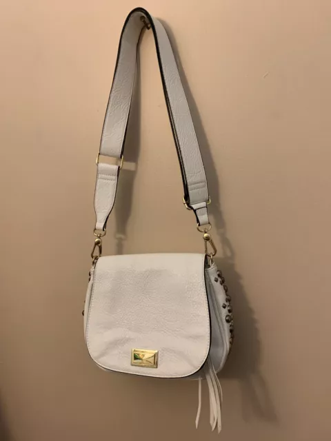 JUICY COUTURE White Faux Leather Studded SADDLE BAG SHOULDER CROSSBODY BAG Purse