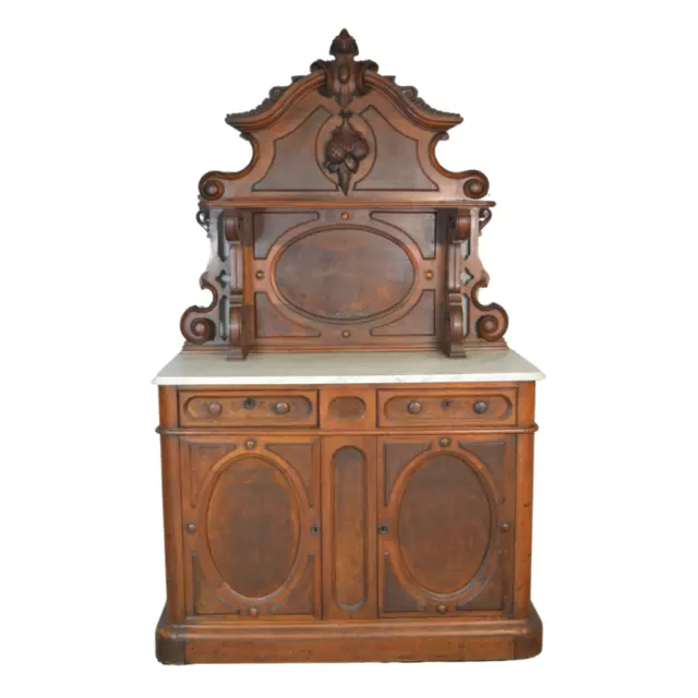 Antique Marble Top Sideboard, Victorian, Solid Black Walnut #21544
