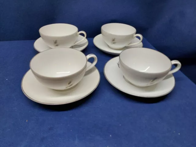 Vintage Fukagawa Arita Silver 4 Sets Cups/Saucers Retired Pattern JAPAN
